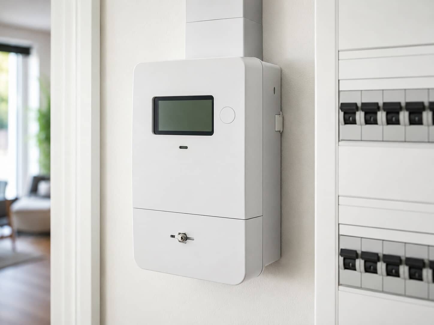 Compteur électrique communicant au mur, utilisé pour piloter la consommation en heures creuses